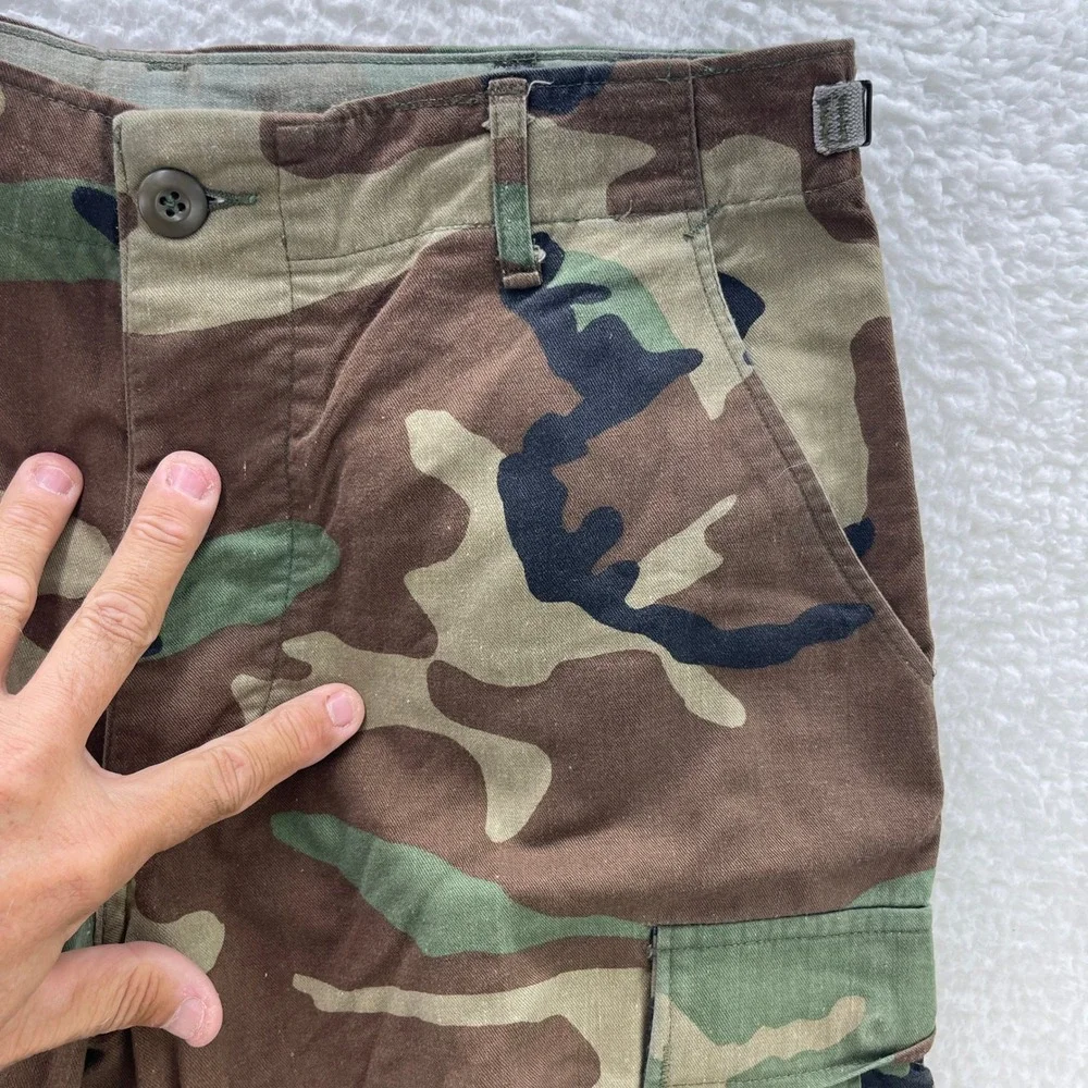 VTG Military BDU Pants Mens Medium Short Green Brown Woodland Camo Cargo Canvas